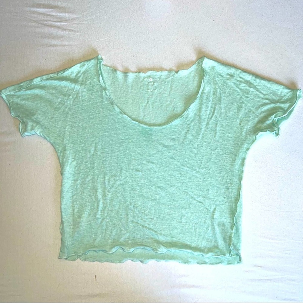 Lou & Grey LOFT Mint Green Lightweight Heather Crop Top Short Sleeve Tee Shirt